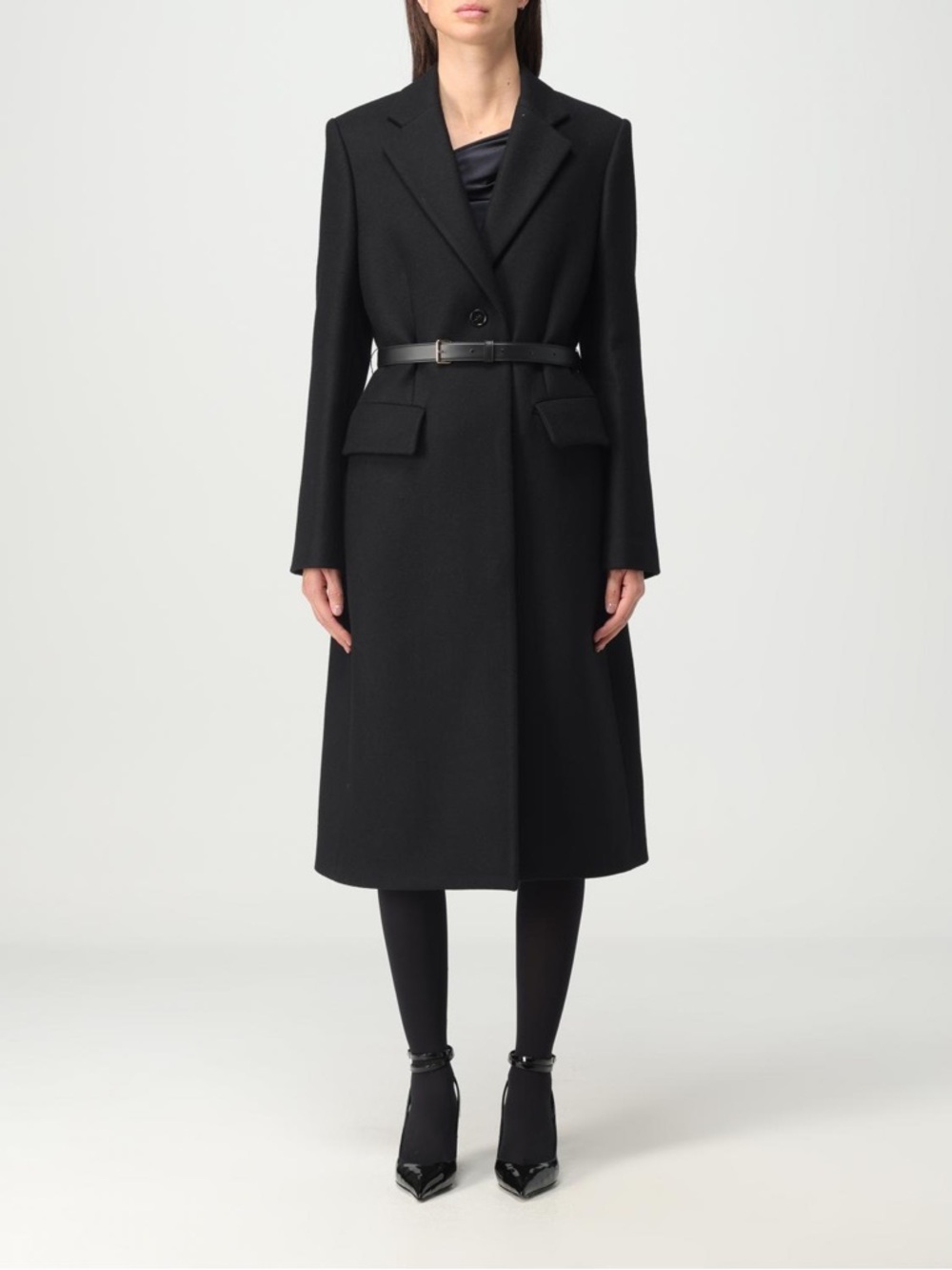 Burberry Black Tailored Camel Hair Wool Coat With Belt